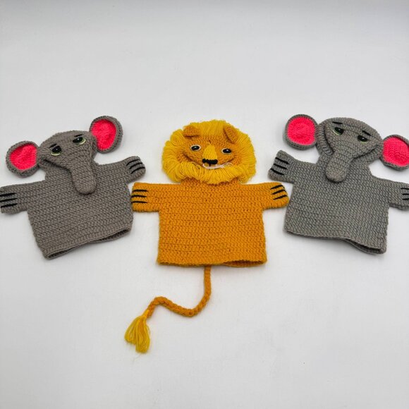 Vtg 70's R. Dakin Lion & Elephant Puppets (3) Golf Club Covers Zoo Animals - Picture 1 of 16